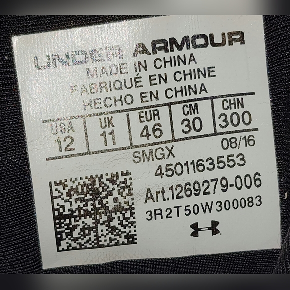 Under Armor, Size 12, Color Blk/White-White - Picture 3 of 7